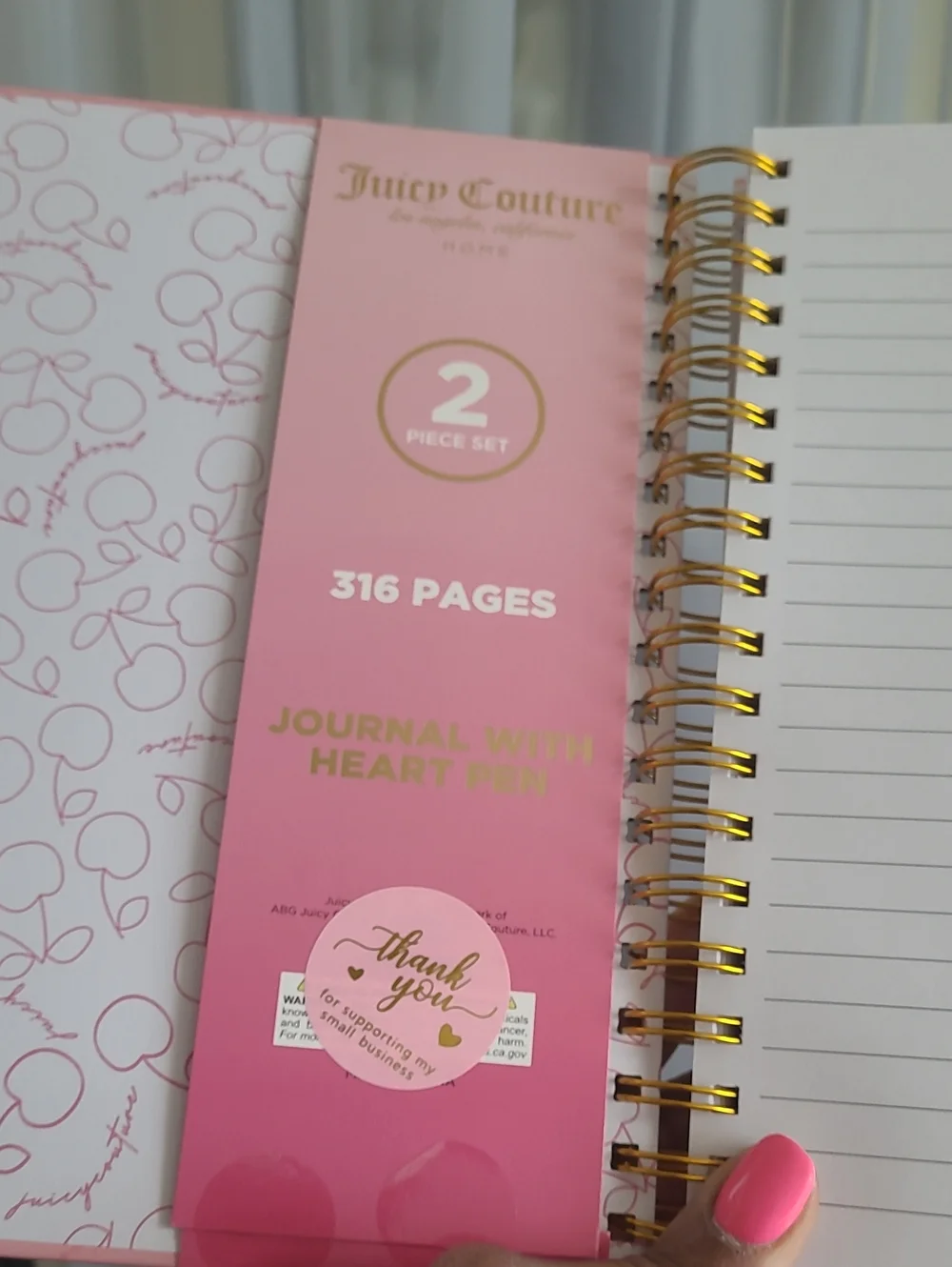 Juicy Couture Pink Cherry Spiral Notebook with Heart Top Pen
